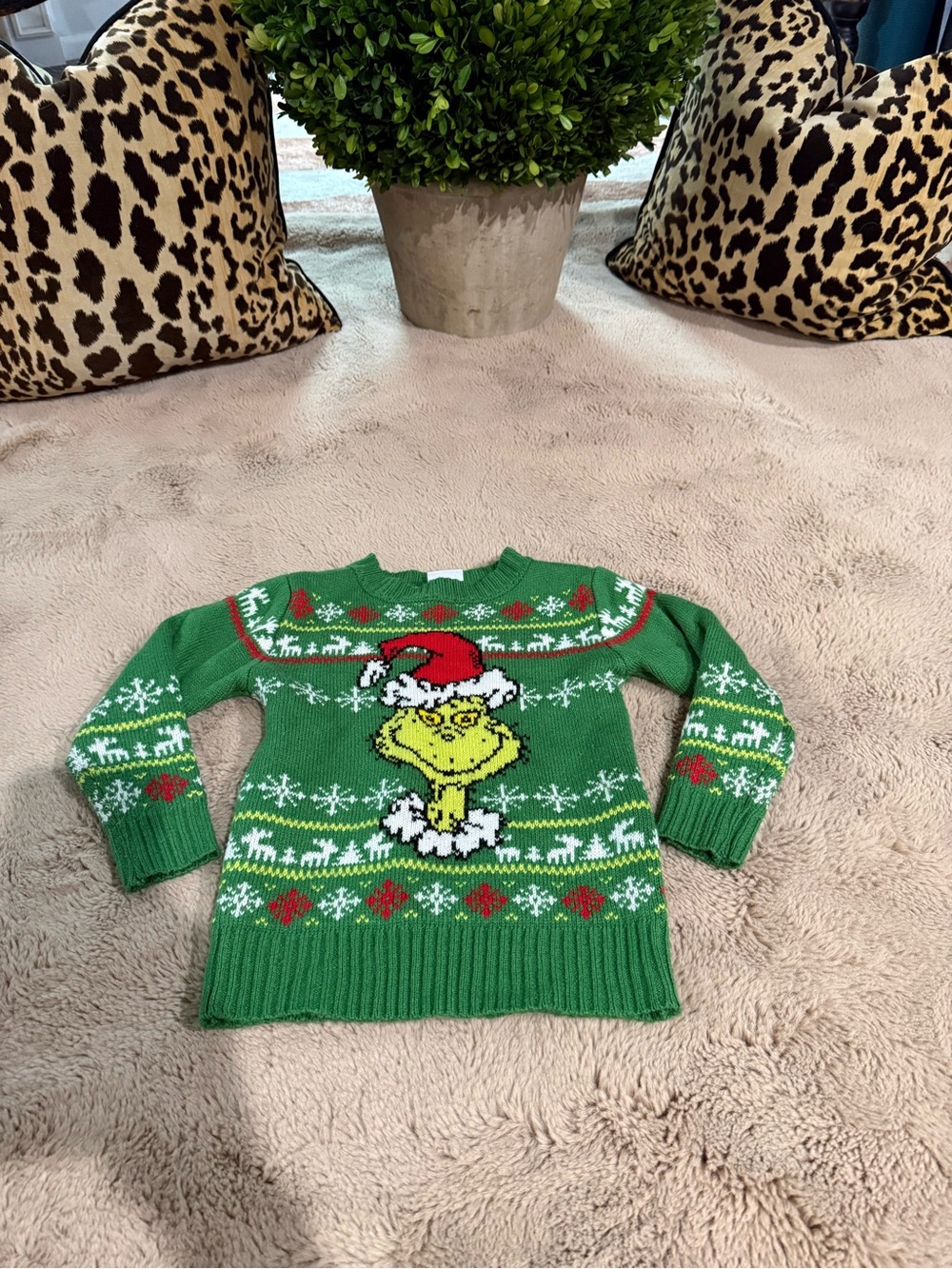 Kids Green Grinch Holiday Knit Sweater 4T